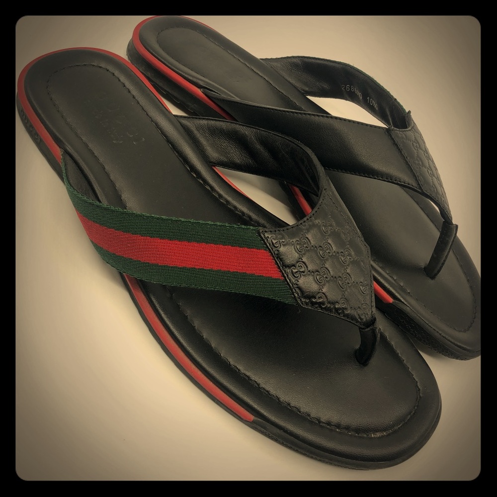 Gucci Black Leather Thong Sandals